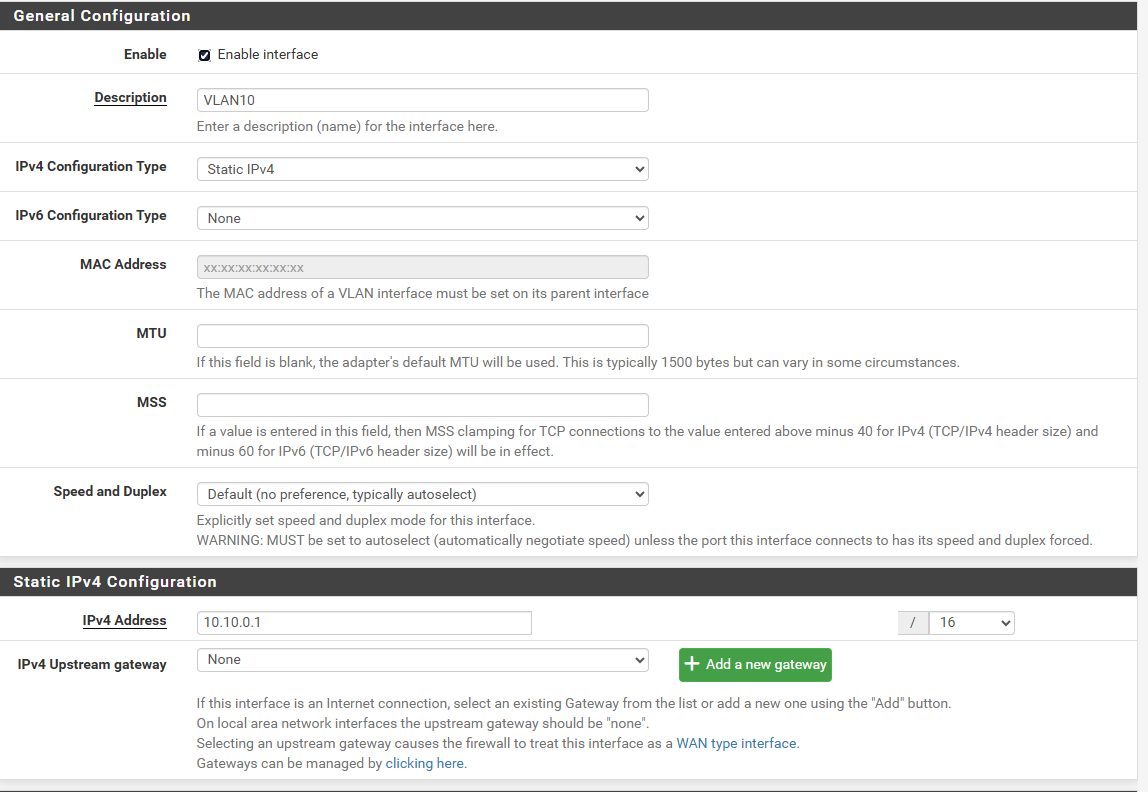 VLAN 10 interface